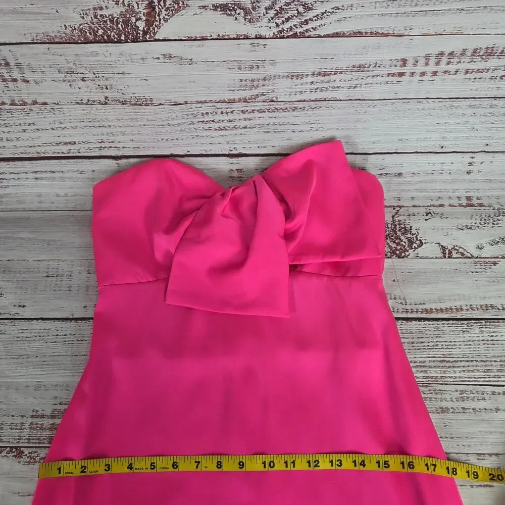 Lilly Pulitzer Carlynn Pink Satin Gown Strapless Side Slits Maxi Event Dress 0